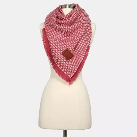NWT Coach Wool Pink Tweed Woven Square Scarf - Picture 14 of 14
